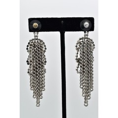 Vintage Crystal Fringe Earrings Silver Chain Drip Chunky Dangle Chandelier 9C
