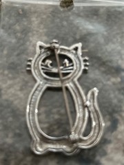 Silver Toned Cat Brooch