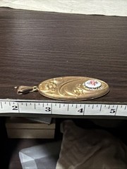 Antique 18g W&H 14k Gold Filled Huge Oval Locket Repousse Guilloche Rose Pendant