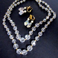 VTG RUNWAY DECO NAPIER 60s TWO STRAND CRYSTAL 16.5″ NECKLACE DANGLING EARRINGS
