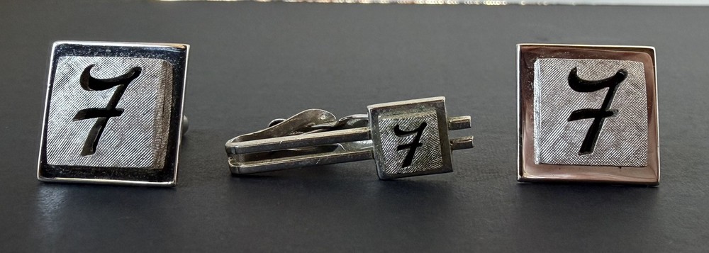 Vintage Swank Letter “F” Initial Monogram Cufflinks & Tie Bar Clip Set
