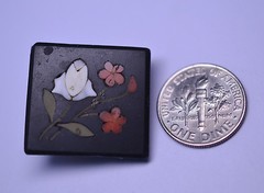ANTIQUE SMALL 7/8 INCH SQUARE PIETRA DURA FLOWER PIN – AS IS