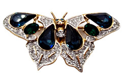 Vintage 80’s Signed Carolee Teal Green Crystal Butterfly Moth Brooch Pin Figural