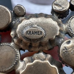Vintage KRAMER Orange Yellow Brown Rhinestone Stone Brooch Large Navette
