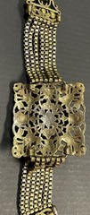 Vintage Hollycraft Box Chain Bracelet Gold Tone Multicolor Glass Pearl Stones