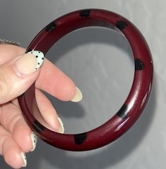 Vintage Tested Burgundy Bakelite Injected Black Gumdrop Dot Bangle Bracelet-RARE