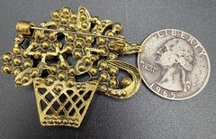 Multicolor Rhinestone Flower Basket Brooch Gold Tone Bouquet Costume Jewelry