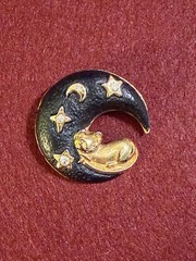 Cat in Crescent Moon Vintage Pin Brooch No Brand