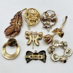 Secret Garden Collection Vintage Brooch Lot 8 Gold Tone Floral Butterfly Pins