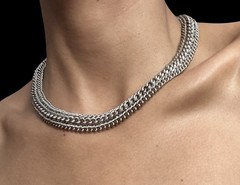 Infinity Link Curb Basketweave Chain Collar Necklace Silver Tone Metal