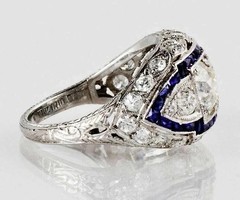 Art Deco Style Lab Created Diamond & Sapphire 14K White Gold FN Engagement Ring