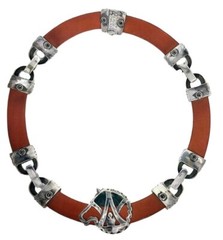 Nancy and David, 18K Gold, Silver and Embossed Leather Equestrian Choker
