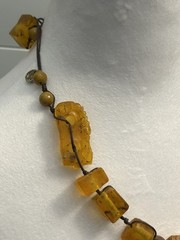 VTG Genuine Amber Chunk Necklace & Bracelet Fossilized Bug Debris Unique Beaded