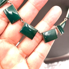 Vintage Art Deco Chrysoprase Open Back Bezel Sterling Collar Necklace 15.5″