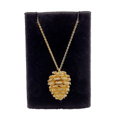 Pinecone Articulated Pendant w Chain Woodland Holiday Nature Gold Tone Necklace