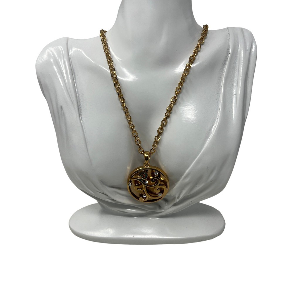 Gold Tone Necklace Swirl and Glass Stone Design Vintage Pendant