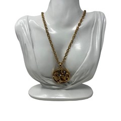 Gold Tone Necklace Swirl and Glass Stone Design Vintage Pendant