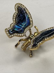Vintage Gold Tone Butterfly Brooch, with Trember Abalone Wings Missing Zircons