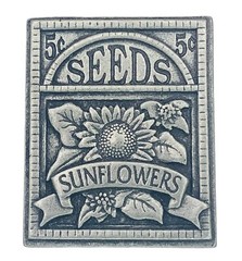 Vintage BIRDS and BLOOMS Signed Brooch Sunflower Seeds Packet Pewter Tone Pin