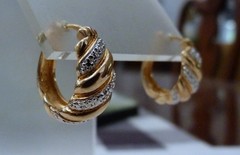 ROSS SIMONS GOLD OVER STERLING SILVER DIAMOND ACCENT RIBBED SHRIMP HOOP EARRINGS