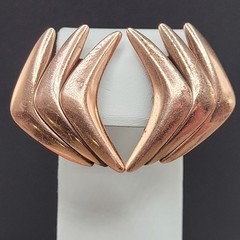 Rame Modernist Artisan Copper Fishbone Clip On Earrings Worn Distressed