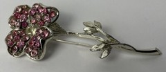 CORO Pink Rhinestone Flower Pin Silver Tone Nature Garden Trees Floral Read Desc