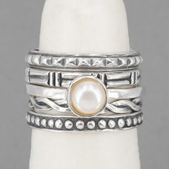 Vintage Shube’s for Silpada Sterling Pearl 5 Stackable Ring Set R1068 HTF Sz 6.5