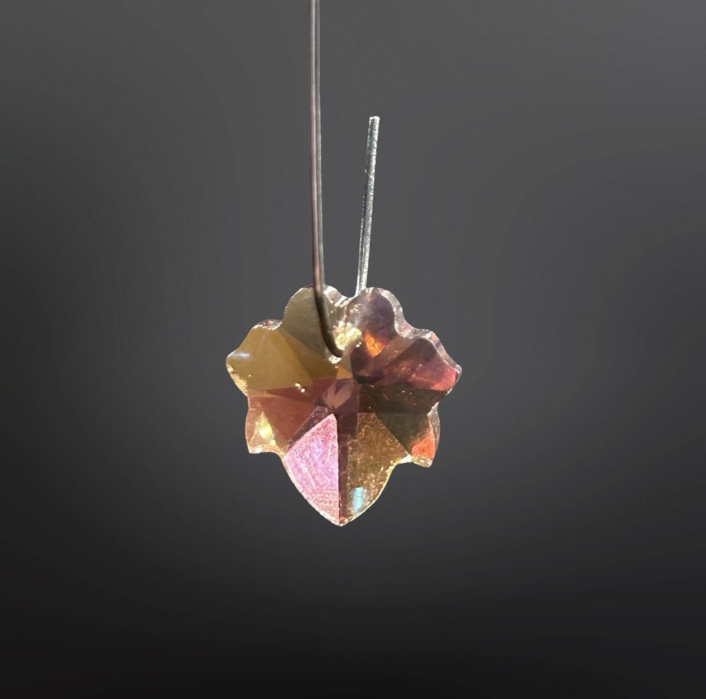 Vintage Swarovski? Grape Leaf Crystal Pendant 15mm Smoked Topaz AB Faceted Leaf