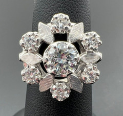 VINTAGE 1950’S 1.2TCW H-SI2 ROUND BRILLIANT CUT DIAMOND FLOWER COCKTAIL RING