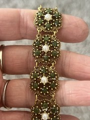 Lovely Vintage Goldette Faux Jade & Pearl Bracelet Earrings Ring Set