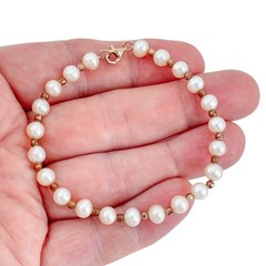 Vintage Rose Gold-Tone Sterling Silver 925 Pearl Bracelet 7.5″