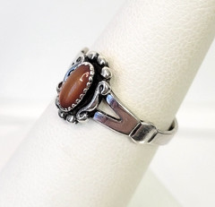 Vtg signed WM Wheeler STERLING Silver Orange Shell Ring sz-7.5 Estate 925 2.4g