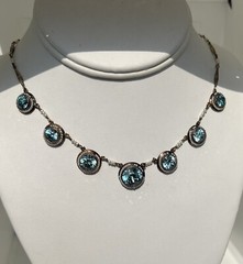 Antique Victorian 14k Gold Round Vivid Blue Zircons with Seed Pearls Necklace