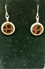 VINTAGE LABELLE Sterling Silver GENUINE ALLIGATOR Earrings BROWN Dangle