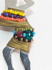 Vintage Liz Tech Handmade African Tribal Dancer Beaded Metalwork Brooch Pin