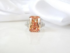 Vintage Sterling Silver 925 Large Champagne Gemstone Cable Ring Size 7