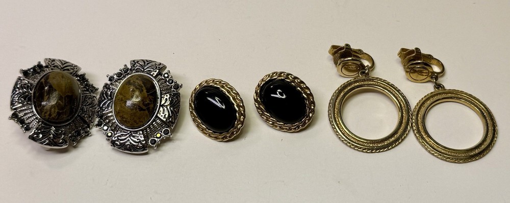 Combined Shipping Lot Vintage Stone and Hoop Clip On Earrings #281