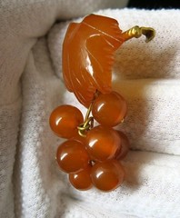 Vintage Natural Baltic Amber Grapes Brooch USSR Gold Plated Pin
