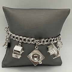 Vintage 70’s Sterling Silver 7″ Variety Charm Bracelet Double Link Safety Chain