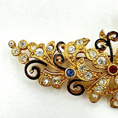 FLORAL SPRAY vintage brooch – 1940s pot metal enamel & rhinestone pin – colorful