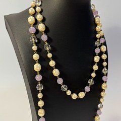 Pearl Necklace Gold Tone Purple Maximalist Multi Strand Regency Core