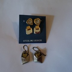 3 pairs of vintage Heart themed sterling silver, gold tone & crystal Earrings