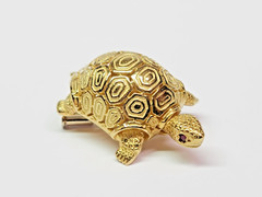 THE CUTEST Detailed 19k Gold 29x19mm Ruby Eyes Tortoise Turtle Pin Brooch