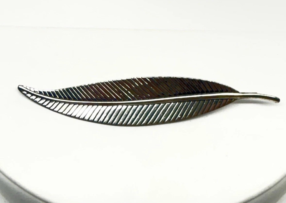 Vintage Beau Sterling silver Leaf brooch Pin long MCM signed 3 1/8″