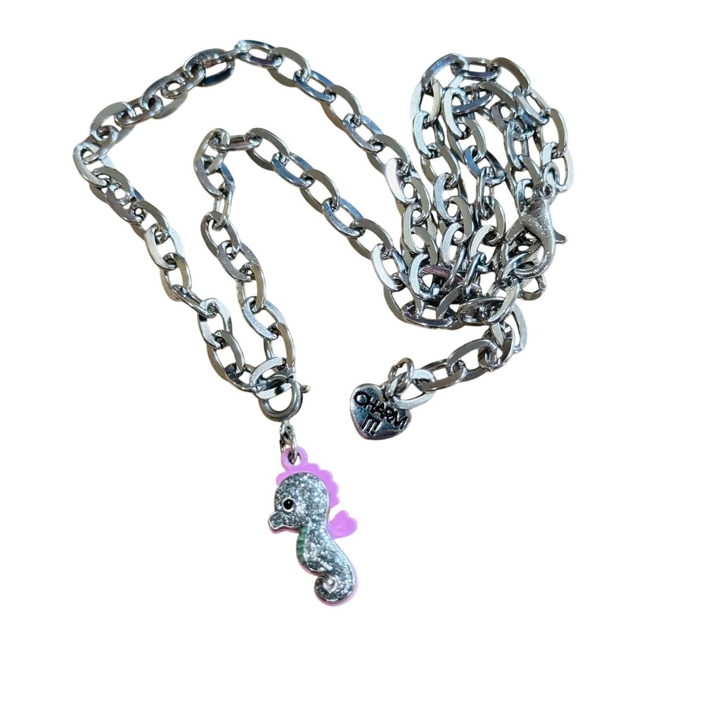 High IntenCity Charm it Necklace Seahorse pink Pastels Silver Tone Y2K 18″