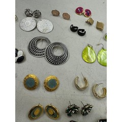 Vintage Estate Gold Silver Tone Enamel Hoop Stud Dangle Drop Earrings Lot of 41