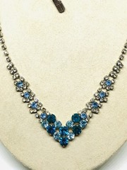 VTG CHRISTINA COLLECTION NECKLACE/EARRING SET TEAL/BLUE/CLEAR/SMOKEY RHINESTONES