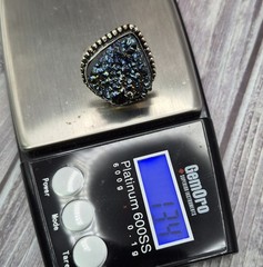 Large Vintage 925 Sterling Silver Blue Gold Druzy Ring Size 8.5 Estate Jewelry