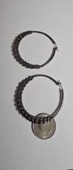 Dark Silver Tone Metal Chain Hoop Pierced Earrings Vintage