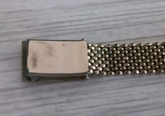 Antique *Damaged* Brass Mesh Link Bracelet Rectangle Clasp People Scene 7″